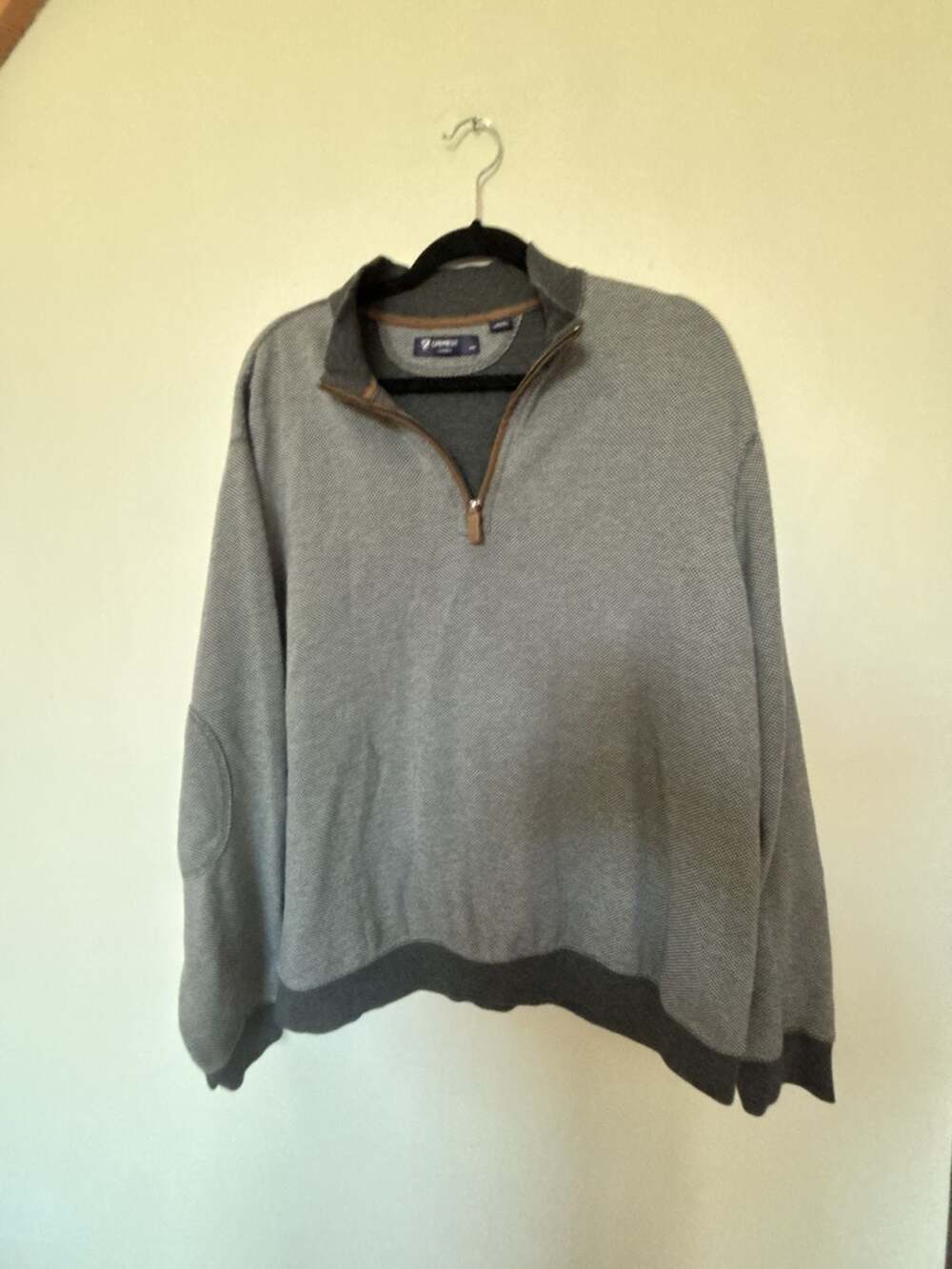Cremieux Classics Mens Grey 1/4-Zip Pullover Sweater with Elbow Patches XL